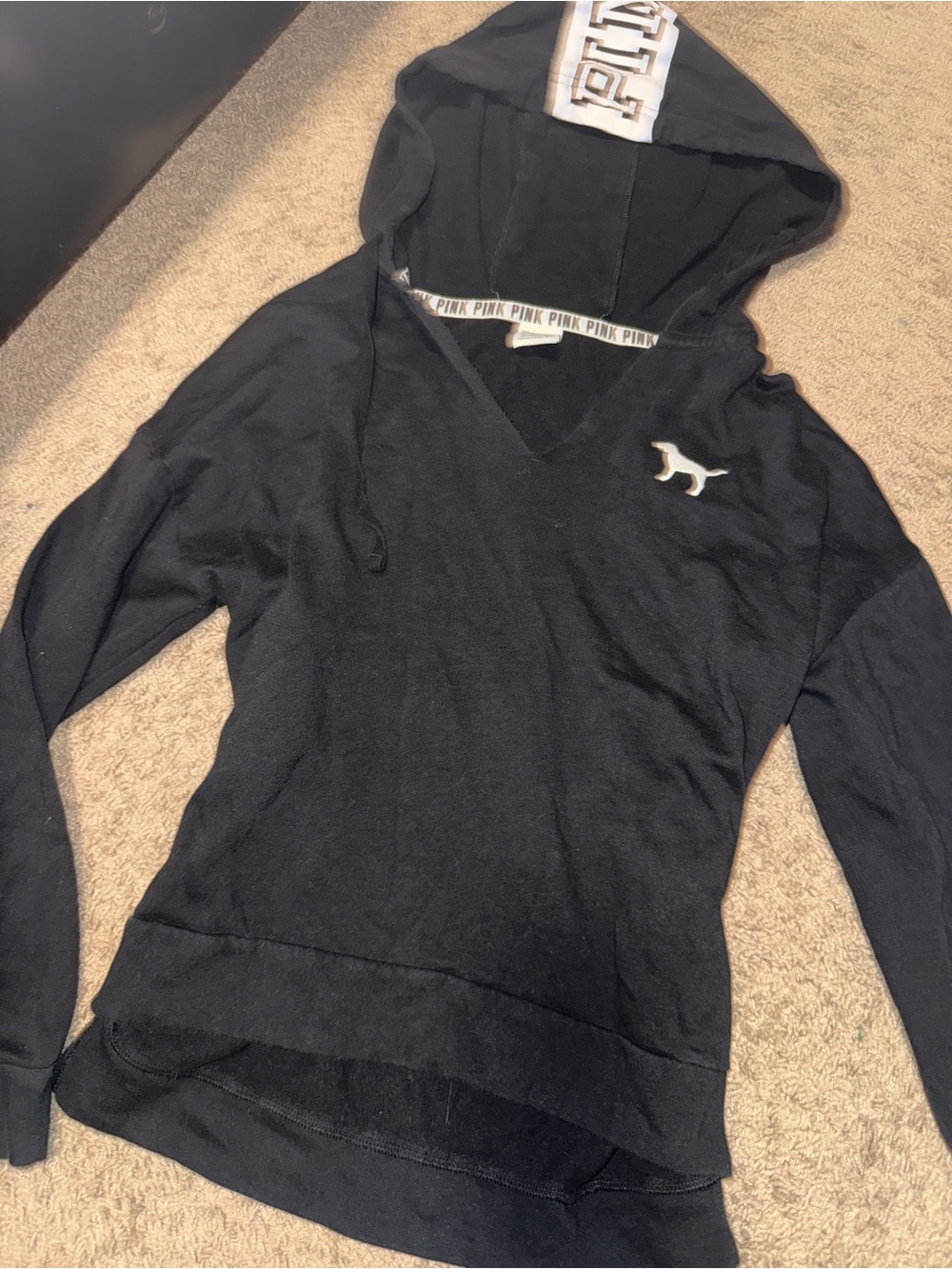 Victoria's Secret PINK Black V-Neck Hooded Pullover